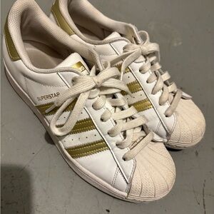 Adidas Superstar White with Gold Stripes